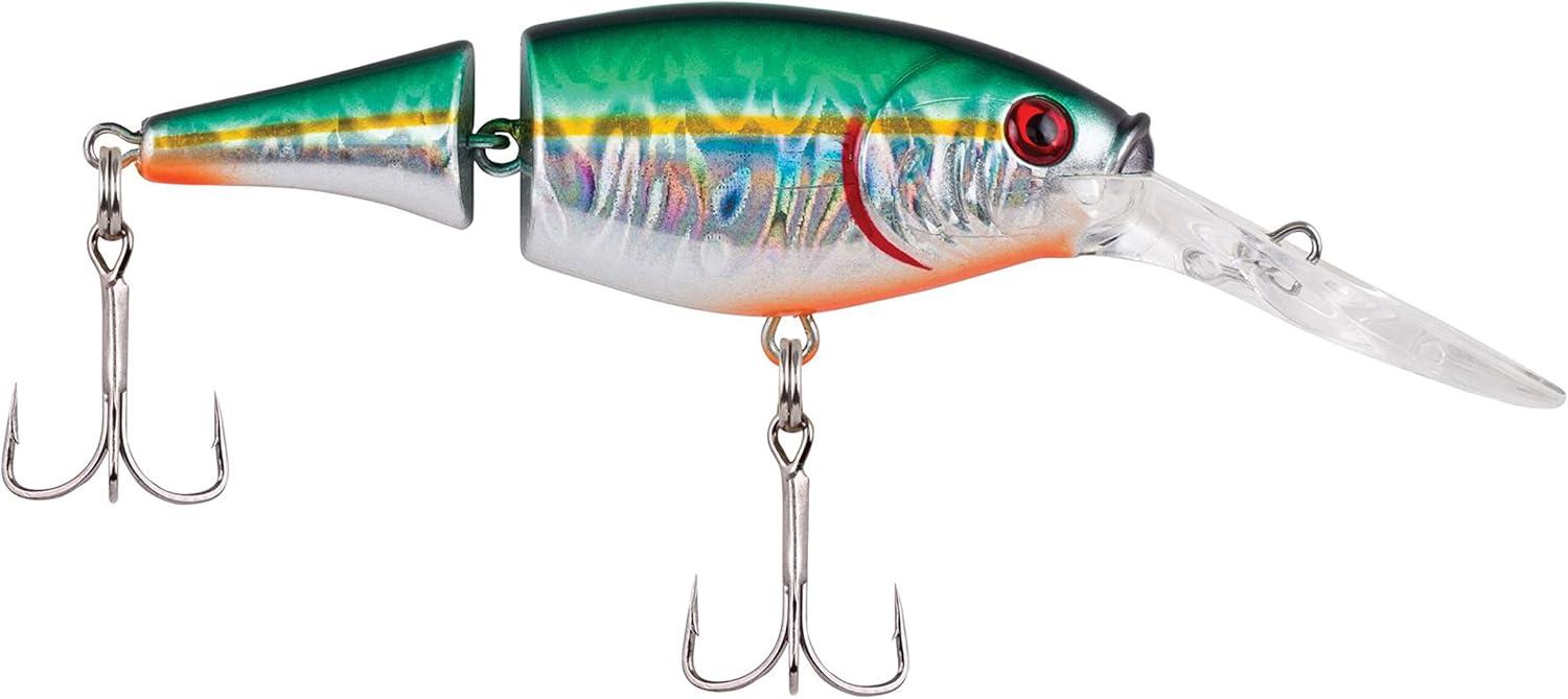 imageBerkley Flicker Shad Jointed Crankbait 2 Pack Red Tiger 13 oz 2 34in 79 Dive DepthSlick Green Alewife