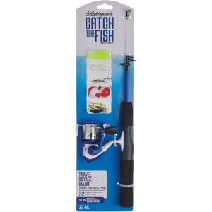 imageShakespeare Catch More Fish Travel Spinning Reel and Fishing Rod Kit Blue 46quot  Light  Telescopic