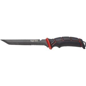 imageUgly Stik Ugly Tools Utility Knife for Fishing Red and Black Fixed Tanto Partially Serrated Stainless Steel Blade NonSlip Grip Handle Includes Line Cutter