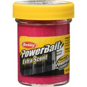 imageBerkley PowerBait Glitter Trout Bait Silver Vein Fishing Dough Bait Scent Dispersion Technology Irresistible Scent and Flavor Moldable and Easy to UseFluorescent Red