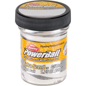 imageBerkley PowerBait Glitter Trout Bait Silver Vein Fishing Dough Bait Scent Dispersion Technology Irresistible Scent and Flavor Moldable and Easy to UseSilver Vein