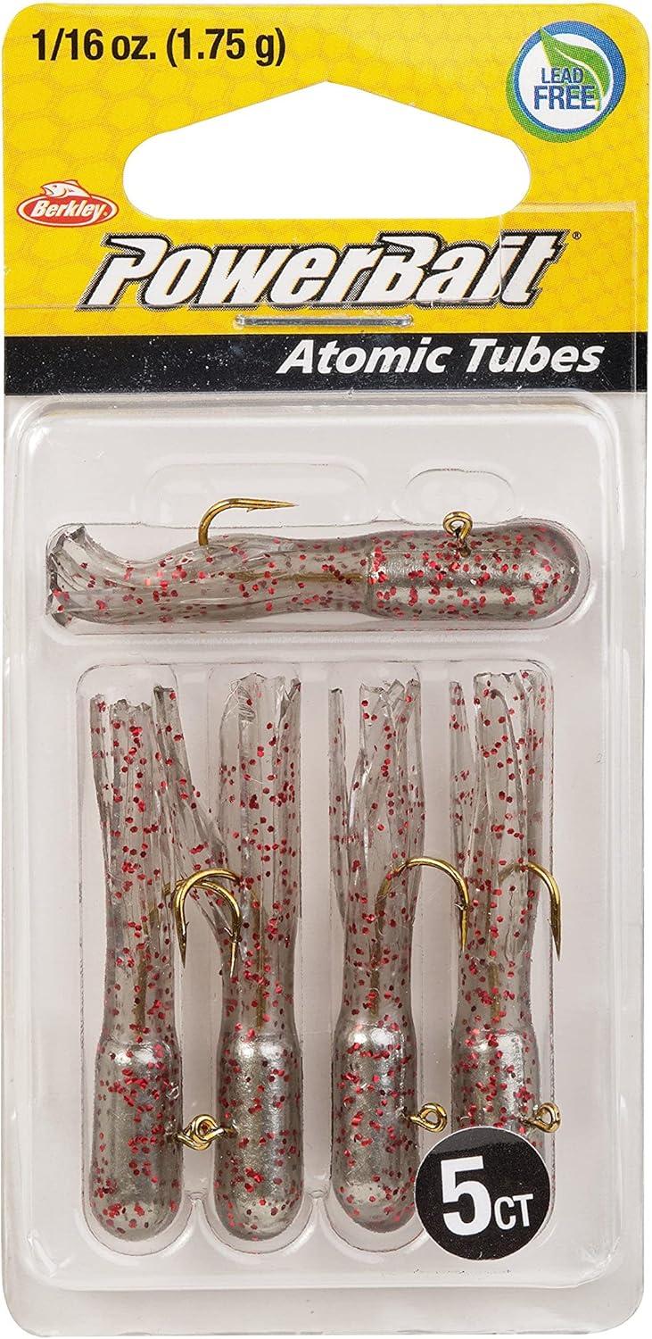 imageBerkley PowerBait PreRigged Atomic Tubes Fishing Soft BaitClear Brown Red Fleck
