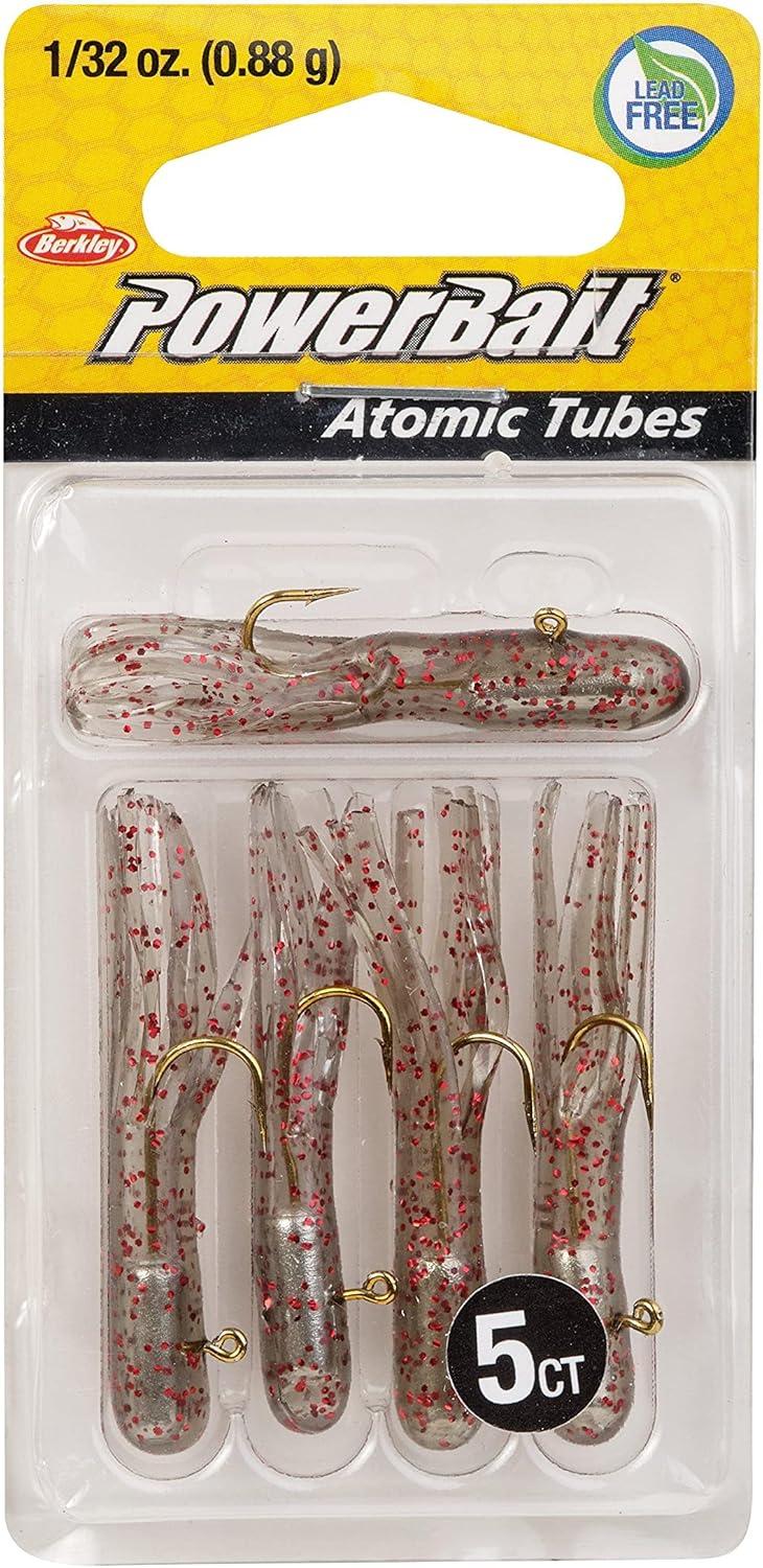 imageBerkley PowerBait PreRigged Atomic Tubes Fishing Soft BaitClear Brown Red Fleck