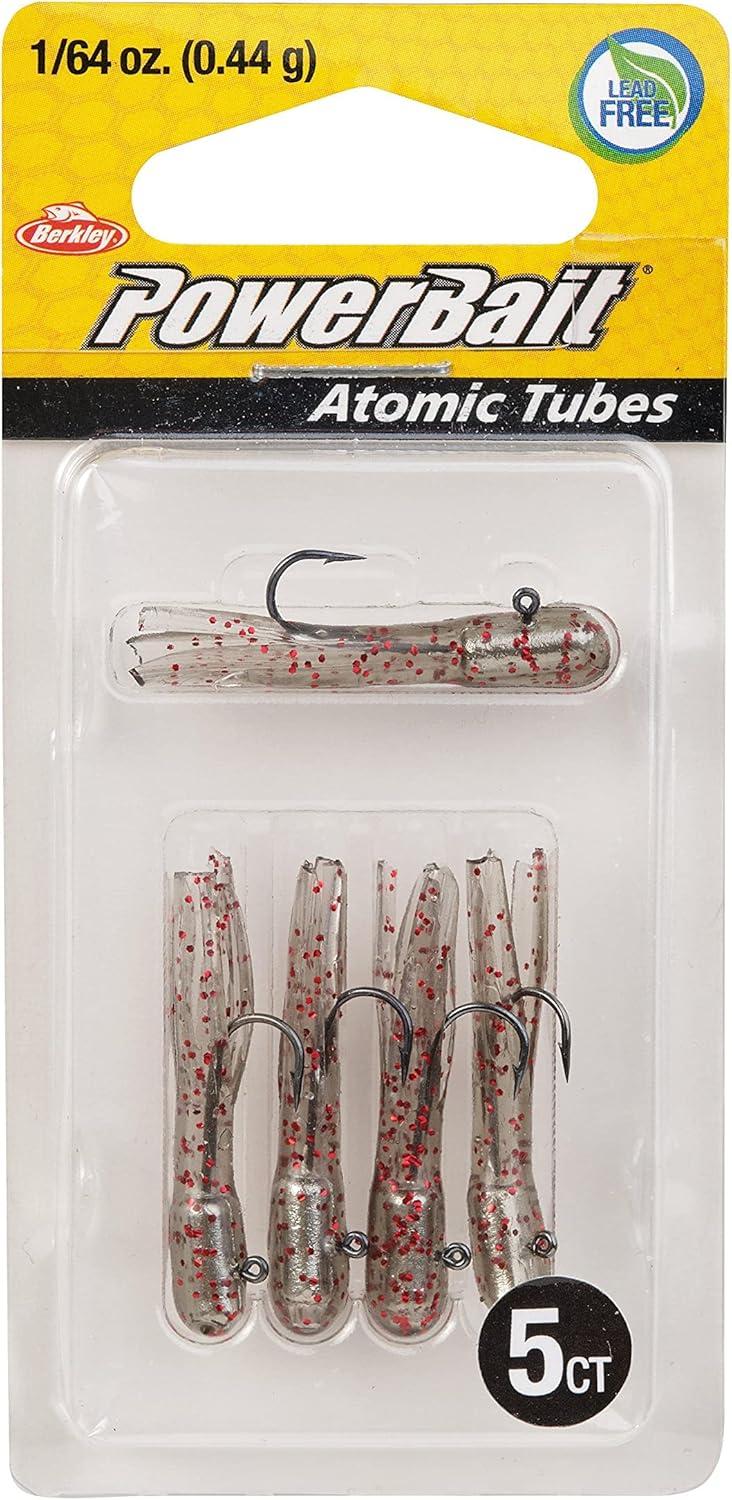 imageBerkley PowerBait PreRigged Atomic Tubes Fishing Soft BaitClear Brown Red Fleck
