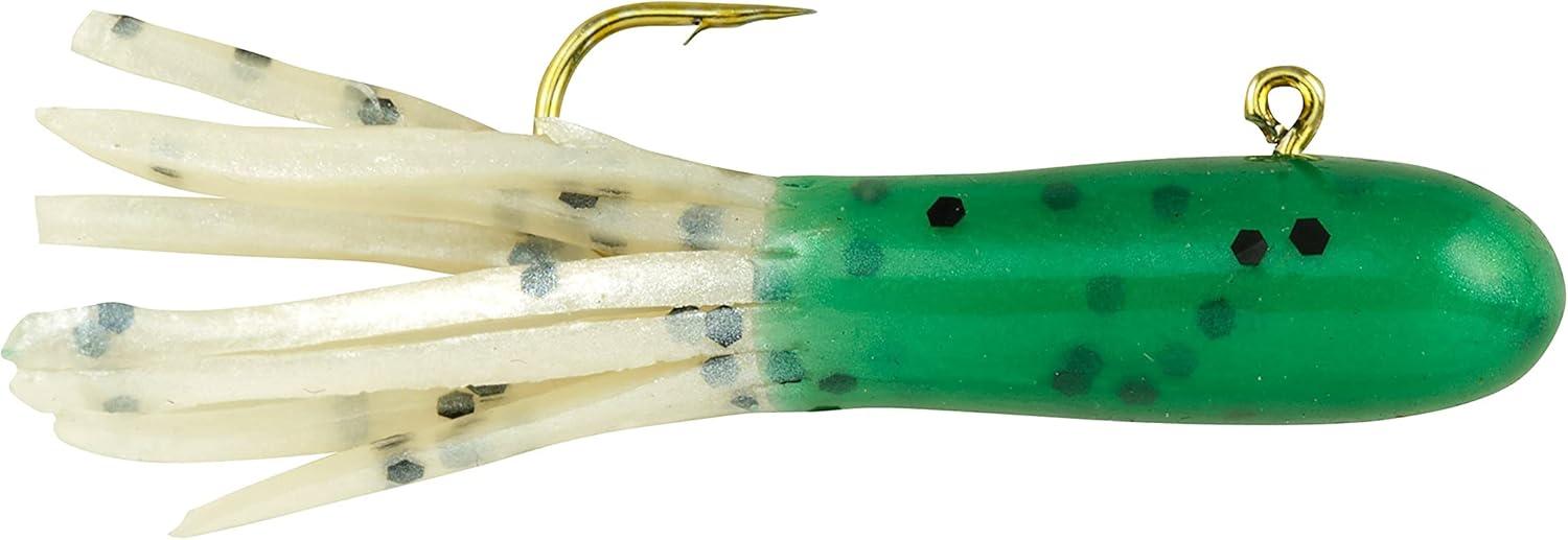 imageBerkley PowerBait PreRigged Atomic Tubes Fishing Soft BaitDark Green PearlBlack Pepper
