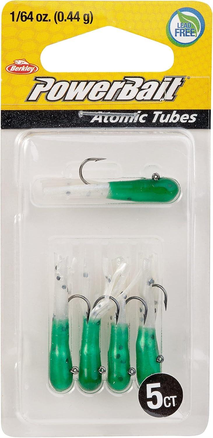 imageBerkley PowerBait PreRigged Atomic Tubes Fishing Soft BaitDark Green PearlBlack Pepper