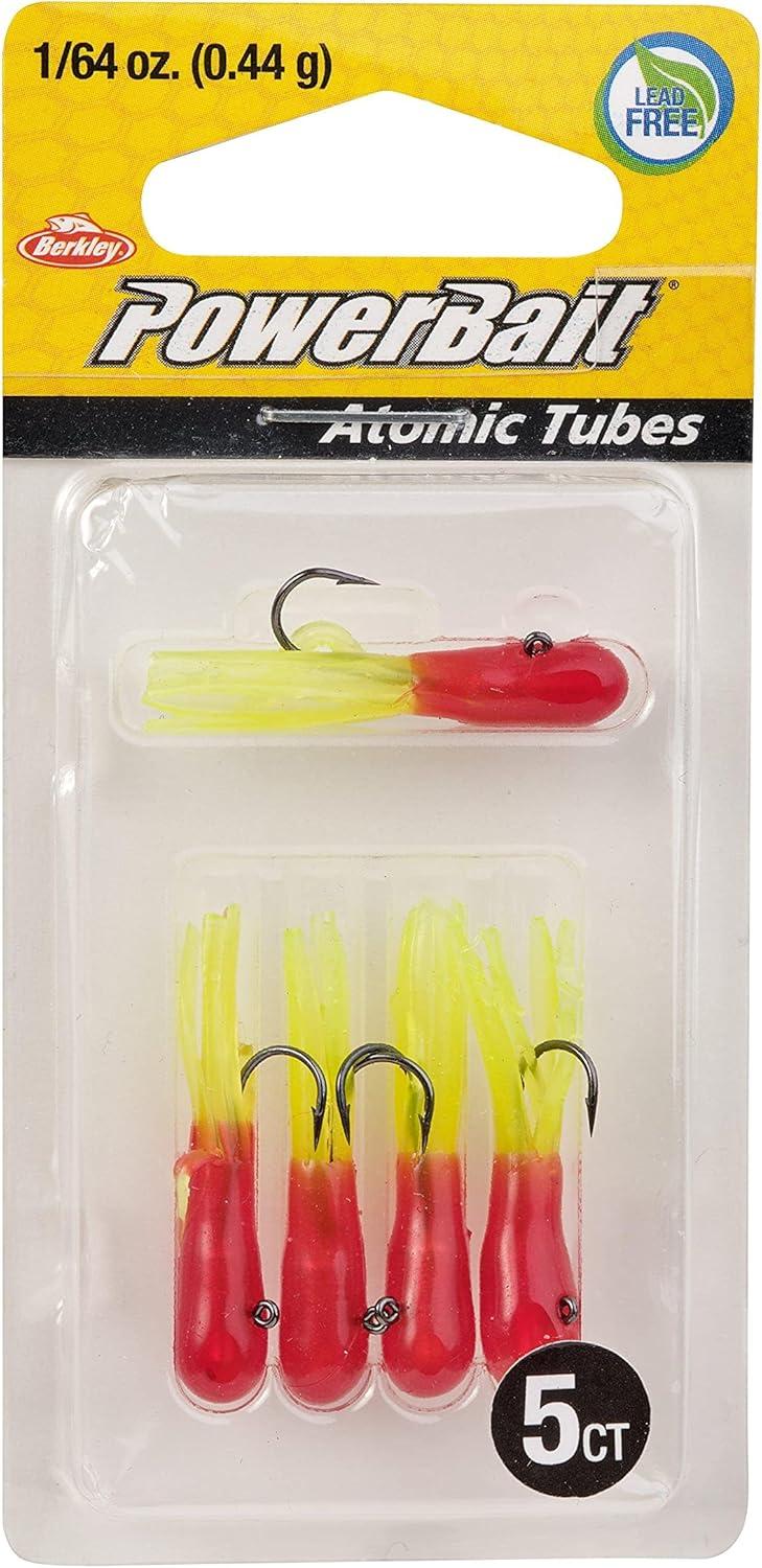 imageBerkley PowerBait PreRigged Atomic Tubes Fishing Soft BaitRed Chartreuse