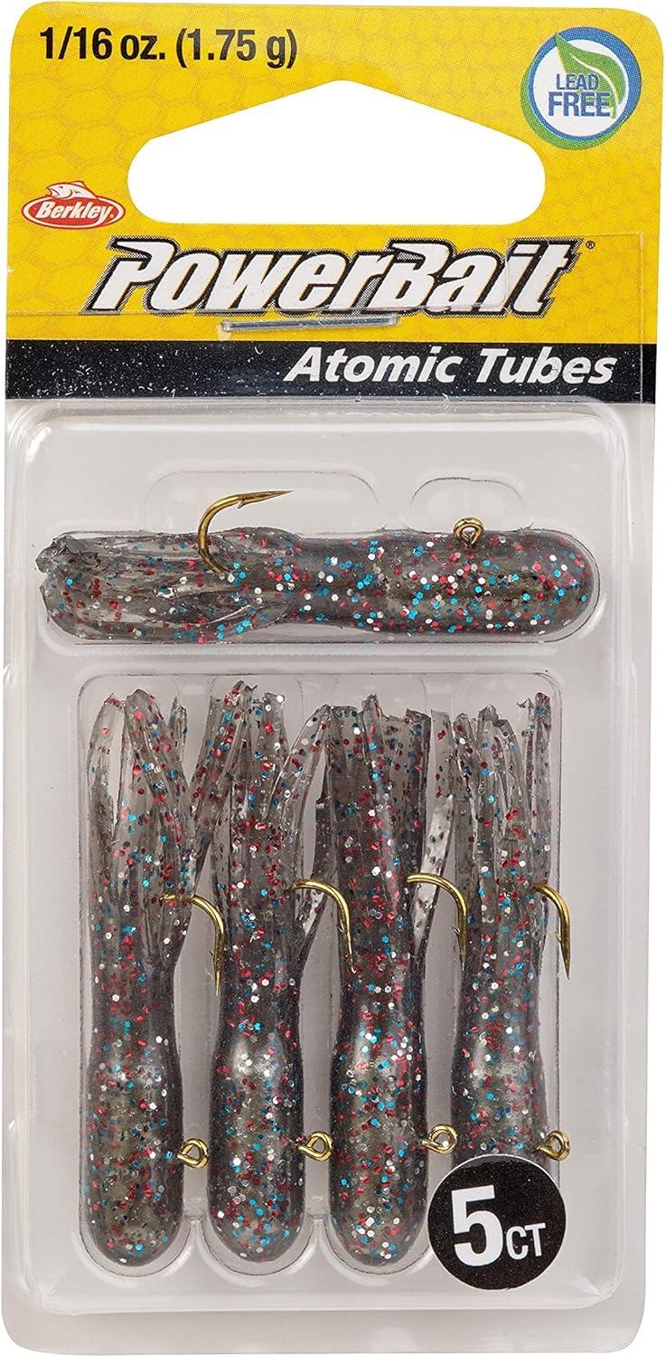imageBerkley PowerBait PreRigged Atomic Tubes Fishing Soft BaitSmoke Rainbow Sparkle