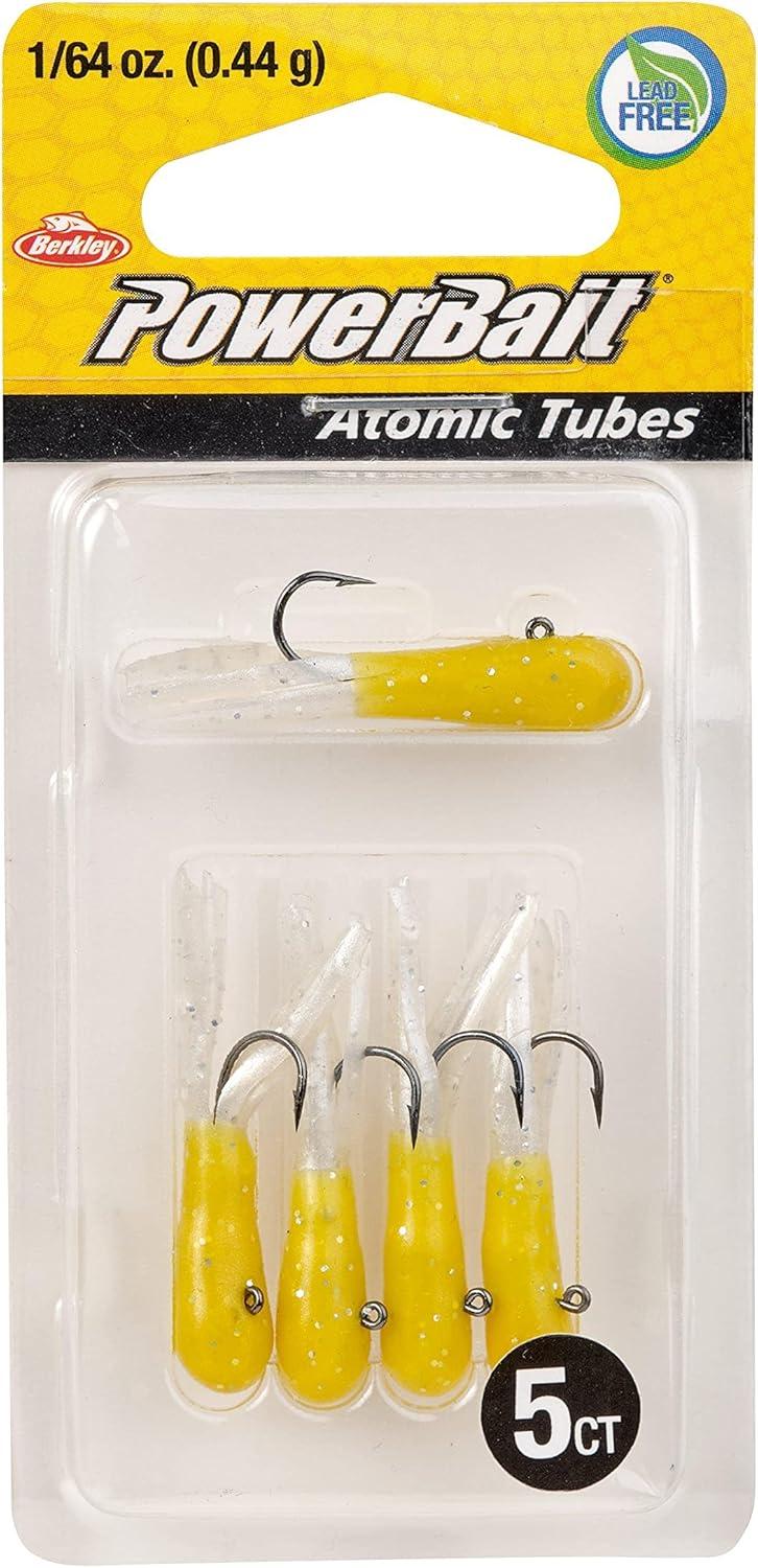 imageBerkley PowerBait PreRigged Atomic Tubes Fishing Soft BaitYellow Pearl Silver Fleck